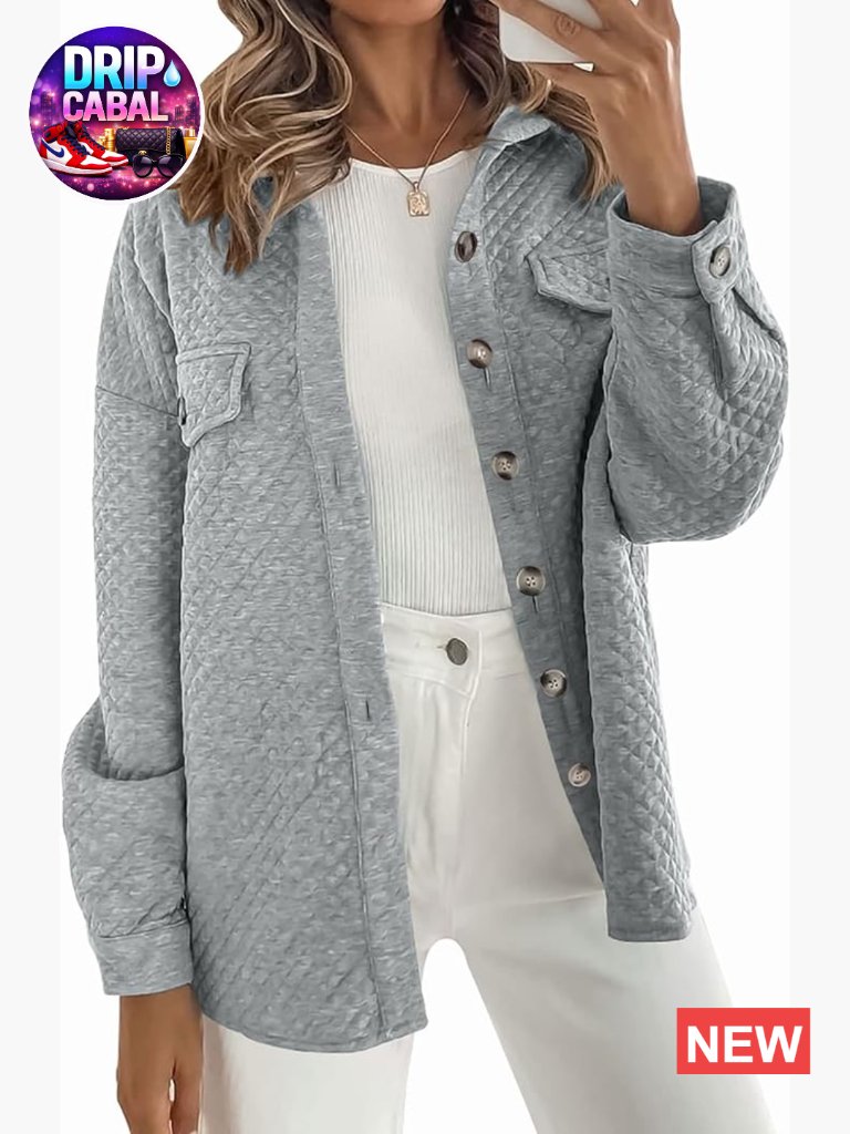 Casual Long Sleeve Button Down Shacket Jacket With Pockets